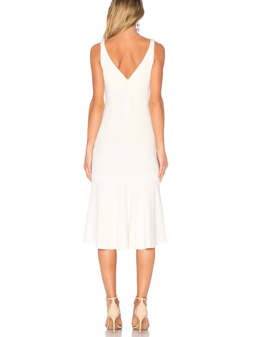 Amanda Uprichard Cream V-Back High-Low Midi Dress